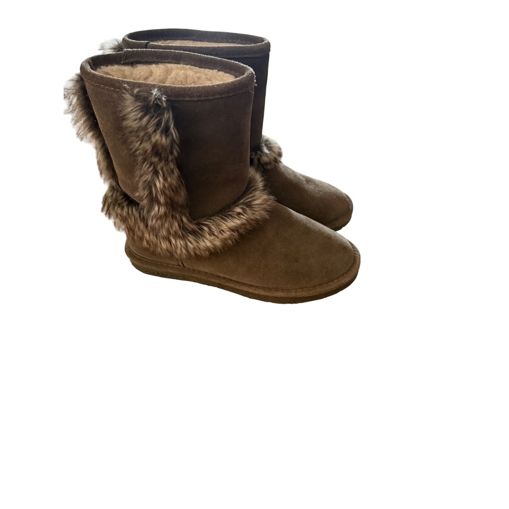 Bearpaw Women Brown Suede Faux Fur Trim Winter Boots Size 7 Flat Mid Calf